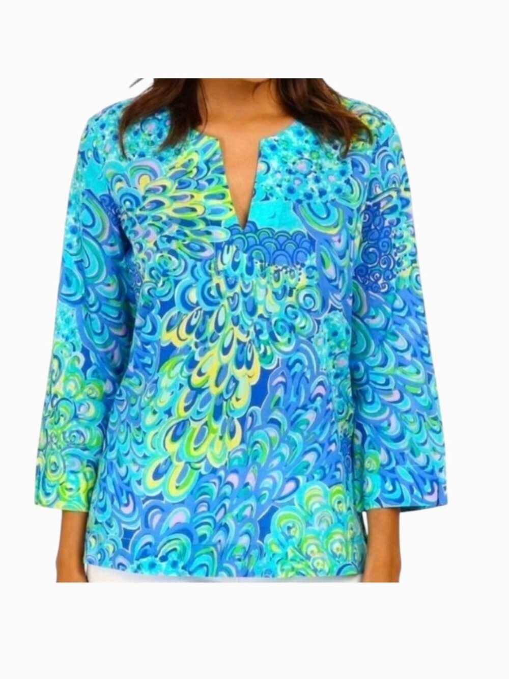Lilly Pulitzer Amelia Island Sea Blue Lagoon Tunic Top Size Small Cotton